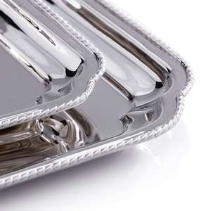 Bandeja de Servicio Decorativa Hecha a Mano de Metal para Restaurante y Hotel, Rectangular con Asas Laterales - Product Image 2