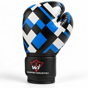 Guantes de Boxeo Industriales Warpro, de Cuero PU con Cordones, Diseño a Cuadros Azul, Negro y Blanco, Transpirables, Ligeros, para Artes Marciales al Aire Libre - Product Image 1