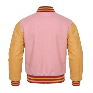 Chaqueta Universitaria al por Mayor para Hombre, Estilo Letterman, para Club o Equipo, de Lana Gruesa, con Detalles en Cuero, Color Sólido - Product Image 3