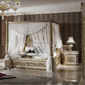 <span class=keywords><strong>Lit</strong></span> à <span class=keywords><strong>baldaquin</strong></span> de luxe à <span class=keywords><strong>baldaquin</strong></span> européen avec sculpture en or, meubles de chambre à coucher classiques de style royal pour hôtel ou villa - Product Image 1