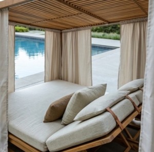 Cama Tumbona de Madera de Teca para Exteriores con Toldo y Cortinas para Piscina, Villa, Hotel, Patio - Product Image 2