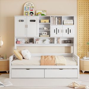 <b>White</b> Twin-Size Wooden <b>Daybed</b> with 2 Drawers All-in-One Cabinet and Shelf - Product Image 3
