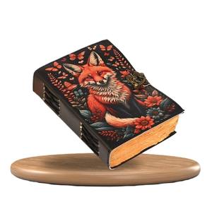 Vintage Handmade Genuine Leather Fox Print <b>Journal</b> Deckle Edge Cotton Paper Notebook with C Lock Closure Blank Grimoire <b>Writing</b> - Product Image 3