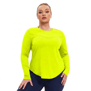 เสื้อโยคะแขนสั้นคอกลมสีพื้นสำหรับผู้หญิงไซส์พลัส ระบายอากาศได้ดี แห้งเร็ว เป็นมิตรกับสิ่งแวดล้อม กันลม ผลิตจากผ้าสแปนเด็กซ์/โพลีเอสเตอร์ เหมาะสำหรับออกกำลังกาย - Product Image 6