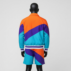 New Autumn Men's Woven Satin Windbreaker Short Set <b>Zip</b>-<b>Up</b> Jacket Tracksuit Lightweight Quick Dry 100% Cotton Streetwear - Product Image 3
