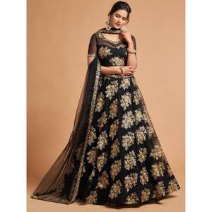 Lehenga choli เสื้อผ้าตาข่ายปักลาย zari สีดำสุดเยี่ยม - Product Image 6