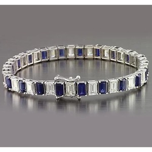 Bracelet tennis en saphir bleu taille émeraude, bijou neuf - Product Image 3