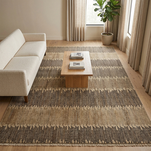 Alfombra Moderna Abstracta a Rayas de Lana de Pelo Largo, Tejida a Mano, Antideslizante y Ecológica, Color Beige Marrón, para Sala de Estar - Product Image 4
