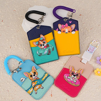 Porta Tarjetas de Identificación de Cuero PU con Diseño de Corgi, Etiqueta de Equipaje con Ventana Transparente, Correa de Muñeca en Espiral, Logotipo Personalizado, Regalos de Viaje, Venta al Por Mayor