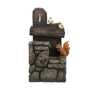 Fontana d'Acqua a Due Livelli per Esterni con Design di Animali del Bosco, 38,1x35,8x67 cm, con Luce e Pompa, Elemento Decorativo - Product Image 3