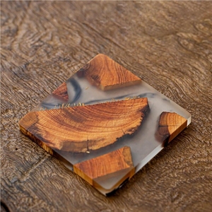 Ensemble de sous-verres en bois de noyer massif de luxe avec support en laiton, sous-verres ronds en bois résistants à la chaleur, tapis pour tasses - Product Image 6
