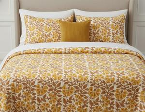 Couvre-lit Kantha en coton imprimé à la main, fabrication indienne, réversible, motif floral, écologique, style moderne, 60x90 pouces - Product Image 1