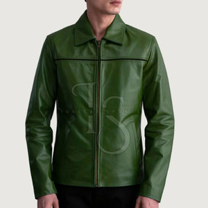 Best Selling Custom Made <b>Men's</b> Cowhide Leather <b>Jacket</b> with Canvas Stand Collar <b>Waterproof</b> & Breathable Casual Design - Product Image 3