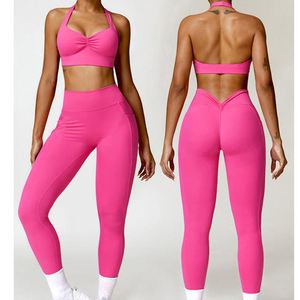Conjunto Deportivo de Moda para Mujer, Conjunto de Yoga de 2 Piezas, Shorts Sólidos con Costuras Ecológicas de Secado Rápido, Hechos de Spandex/Nylon, Venta al Por Mayor en Pakistán - Product Image 1