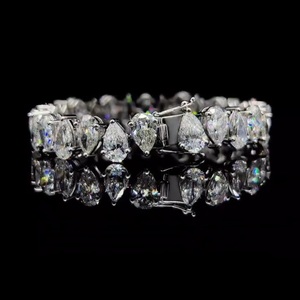 Pulsera de tenis de oro blanco de 14K con diamantes de laboratorio de corte pera, claridad VVS2, color F, certificado IGI, unisex, para boda, en tendencia - Product Image 1