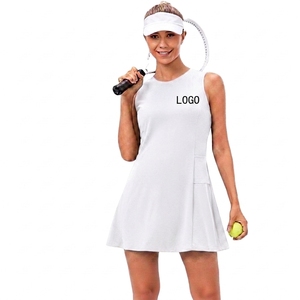 Women's Sleeveless Tennis <b>Dress</b> With Pockets Moisture Wicking Solid Color Round Neck Tank Style Summer Sport Apparel - Product Image 1