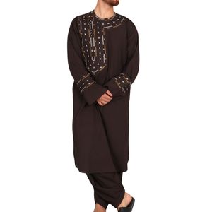 Robe afghane pour homme en coton doux, design géométrique marron expresso, finition premium, shalwar kameez traditionnel afghan - Product Image 2