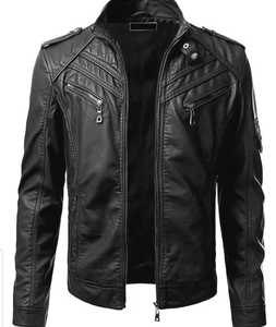 Customized Men's Casual Trendy Sheep Skin <b>Leather</b> <b>Jacket</b> with Zipper High Quality Stand Collar for <b>Winter</b> - Product Image 1