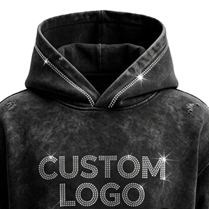 Sweat à capuche personnalisé avec logo, effet délavé, en molleton épais 100 % coton 400 GSM, avec strass, pour pantalon de survêtement - Product Image 3