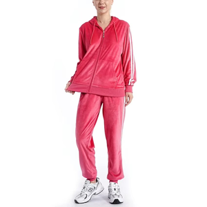 Survêtement sportif léger et chaud pour femme, col en V, cordon de serrage, doublure polaire, polyester/coton, flanelle épaisse, automne - Product Image 2