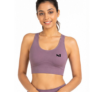 Women's Purple Racerback Sports Bra Medium Support Seamless Yoga Top Breathable Solid Color Active Wear Nofyan Ind Custom Bra - Product Image 3