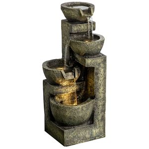 Fontana da Esterno Moderna a 4 Livelli con Ciotole in Pietra, Flusso a Cascata Regolabile e Luci LED per Patio, Giardino Zen o Villa - Product Image 1