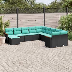 Ensemble de canapés de patio en polyrotin noir avec coussins, mobilier de jardin extérieur, design contemporain, 11 pièces - Product Image 1