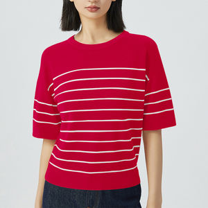 Nouveau T-shirt décontracté rayé à manches courtes et col rond pour femme, collection été 2026 - Product Image 3