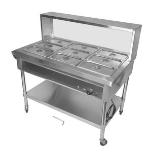 Scaldavivande Elettrico Professionale Commerciale a 9 Vasche, Tavolo Riscaldante a Vapore in Acciaio Inox per Buffet e Catering - Product Image 1