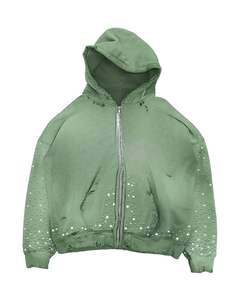 Sudadera con Capucha de Invierno para Hombre, Estilo Brillante con Pedrería, 100% Algodón, Venta al por Mayor, Color Personalizado, Cómoda, Transpirable, con Cierre, para Uso Urbano - Product Image 1