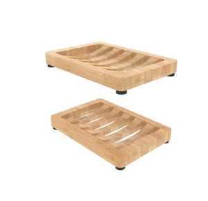 Rectangular Bamboo Soap Dish Drain Slots Wooden Sponge Holder Bathroom Hardware Skies Trader - Product Image 2