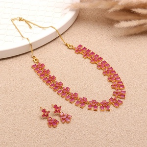 Royal Flower Hanging Ruby Necklace Set Luxury Wedding Party Jewelry - Product Image 4