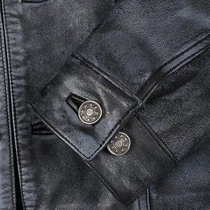 Novedades, Chaqueta de Motociclista de Cuero Genuino para Hombre de Alta Calidad, Cuello Camisero, Cierre de Botones, Acabado Lavado, Ropa Exterior Informal de Otoño - Product Image 5
