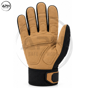 Service OEM ODM personnalisé, gants anti-choc marron clair, doigts entièrement recouverts, paume renforcée, sangle de poignet réglable, gants de travail robustes - Product Image 3