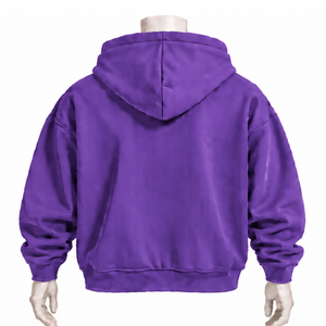 <b>Purple</b> <b>Mens</b> Zip Front <b>Hoodie</b> Chenille Letter Applique Heavyweight Fleece Loose Fit Casual Streetwear Sweatshirt with Kangaroo - Product Image 2