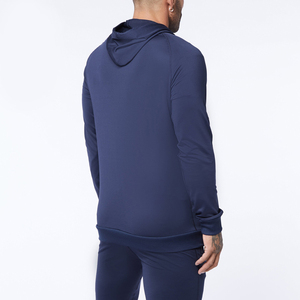 Ensemble de survêtement bleu marine à capuche pour homme, ensemble de jogging à manches longues, respirant, uni, décontracté, 2 pièces - Product Image 4