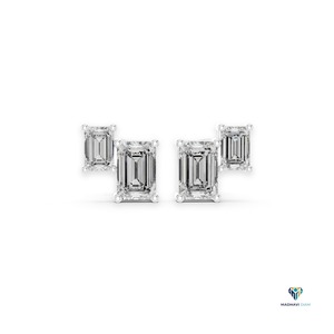 Pendientes de Diamantes Cultivados en Laboratorio con Corte Esmeralda de 1.47 CT en Oro Sólido de 18K, Pendientes de Diamantes de Cuatro Piedras Lineales Horizontales para Mujer - Product Image 1