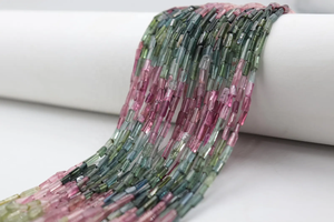 <b>Natural</b> Multi Tourmaline Beads 3*7MM Rondelle Shape Smooth <b>Tube</b> Beads - Product Image 4