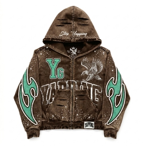 Winter Acid Wash Streetwear Heavyweight Regular Fit Zipper <b>Hoodie</b> No <b>String</b> Vintage Wash Double Layer Cotton <b>Hoodie</b> - Product Image 2