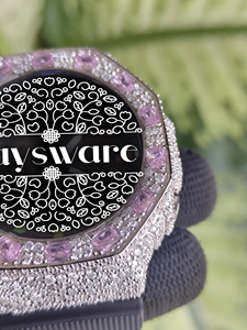 Luxury Iced Out VVS Moissanite Diamond <b>Watch</b> Pink Gemstone Bezel <b>Black</b> Rubber Strap Analog Digital Hip Hop Unisex <b>Watch</b> - Product Image 4