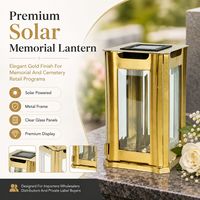 Lanterne solaire commémorative haut de gamme dorée, lanterne solaire funéraire en métal et verre, lumière commémorative pour cimetière, pour importateurs en gros