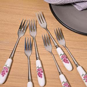 Lot de 6 fourchettes à dessert jetables à manche en céramique Lilac Bloom pour la maison, le restaurant, la rentrée scolaire, pour les fruits ou le dîner - Product Image 6