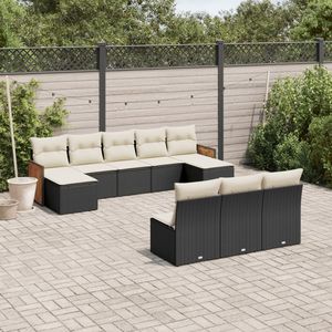 Conjunto de sofás de jardín con estructura negra y cojines color blanco crema - Product Image 1
