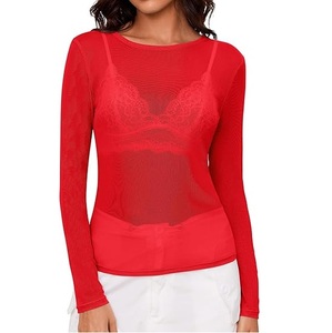 Camisetas de malla transpirables de manga larga de poliéster y nailon de color liso para mujer, ideales para playa, verano y fitness al aire libre. - Product Image 1