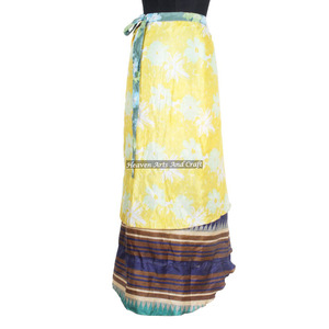 Jupes longues en soie Sari double couche pour femmes, style vintage, réversibles, à enrouler - Product Image 3