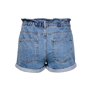 Blue Customized Denim Shorts Low <b>Waist</b> Button Cotton <b>Jeans</b> for Women <b>Elastic</b> Simple Style Short Button Fly Pants With Pocket - Product Image 4