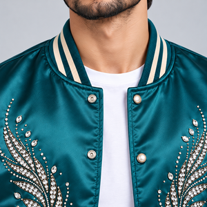 Chaqueta de Satén con Pedrería Premium, Chaqueta Bomber con Cristales Brillantes, Ropa de Calle Casual de Lujo, Prenda Exterior Elegante para Invierno - Product Image 6