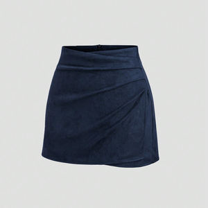 Minifaldas de nailon elástico de gamuza fruncida para mujer, ajustadas, con cierre invisible y diseño cruzado en la parte delantera, venta al por mayor - Product Image 2