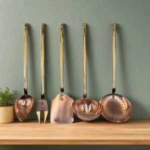 Handmade <b>Copper</b> Chef <b>Utensil</b> Set Cooking Spoon Skimmer Ladle Spatula Premium Kitchenware Gift Collection - Product Image 5