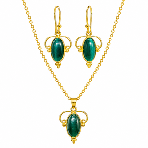 Conjunto de Joyería de Piedra Verde de Diseño con Collar y Pendientes a Juego, Accesorios de Moda para Mujer - Product Image 1